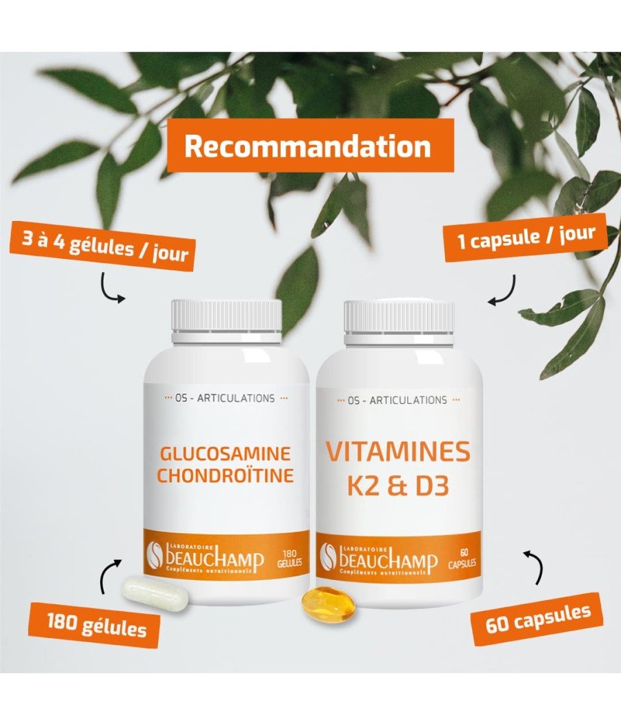 Gélules de Glucosamine Chondroïtine & Capsules de Vitamines K2 & D3